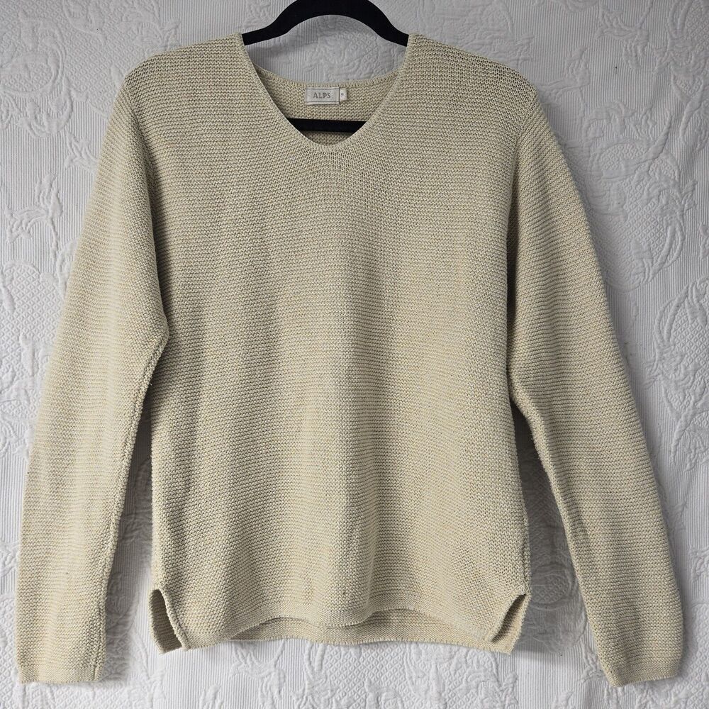 Alps Knitted V Neck Tan Pullover Sweater Women Small Neutral Minimalist Coastal